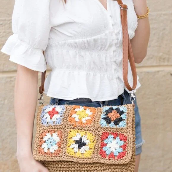 Sylvie Foldover Crochet Woven Crossbody - Picture 8 of 9